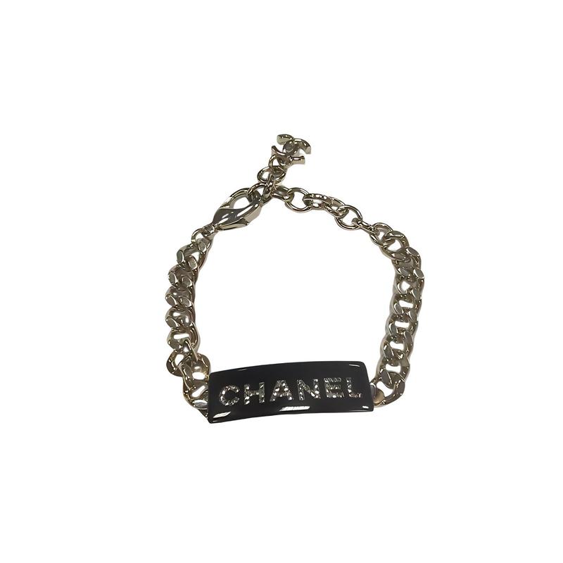 

CHANEL classic logo rhinestone inlaid bracelet, same style for men and women, black/gold чорний