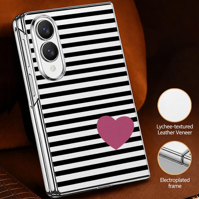 Fashion Striped Duck Heart Case For Samsung Galaxy Z Fold 8 Ultra 7 6 5 4 Z Fold8 Fold7 Fold6 Fold5 Luxury Plating Leather Skin Phone Cover