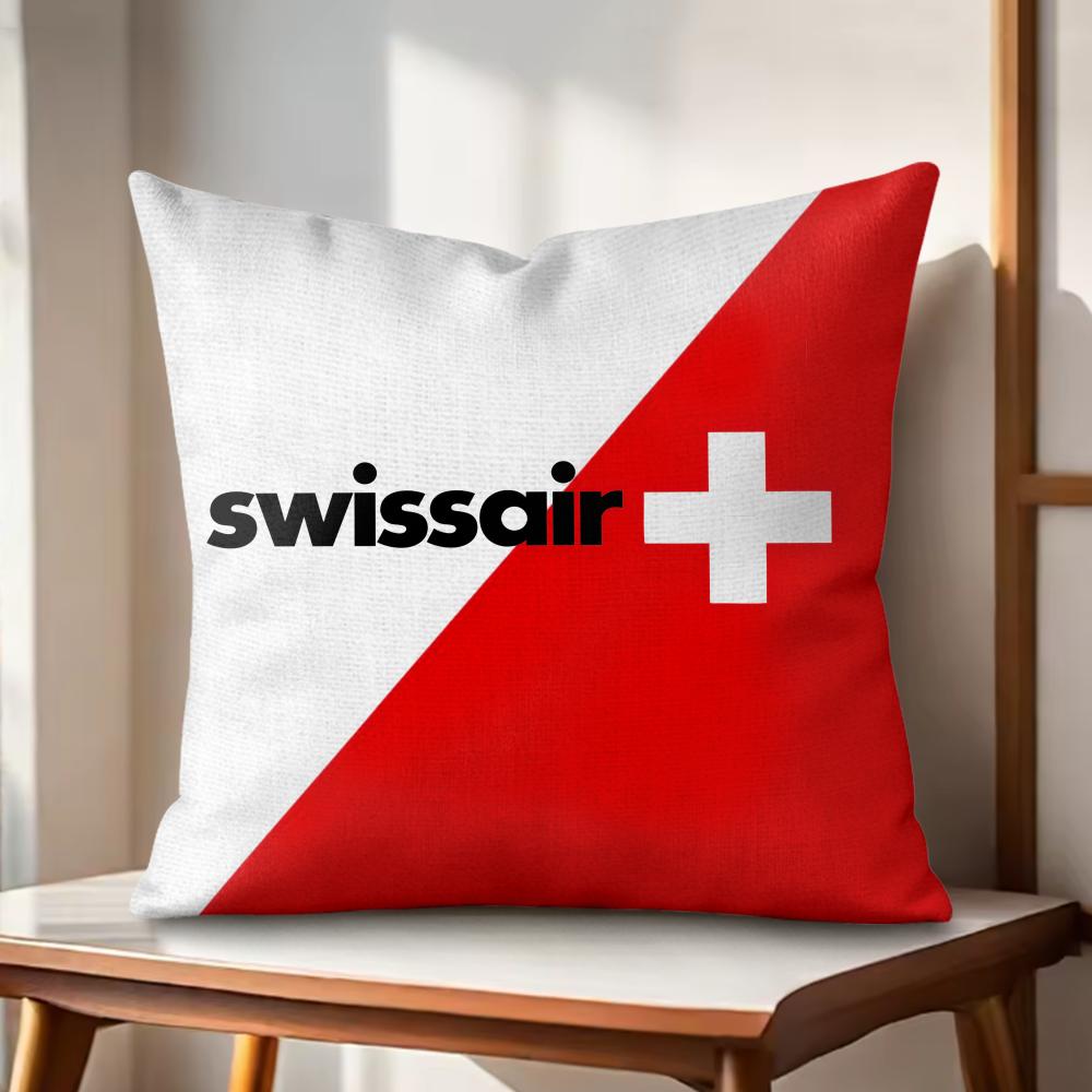 sSwiss Air Transport Company Cushion Cover Natural Linen Organic Fabric DoubleSided Printing Couch Pillow Covers Home Decor