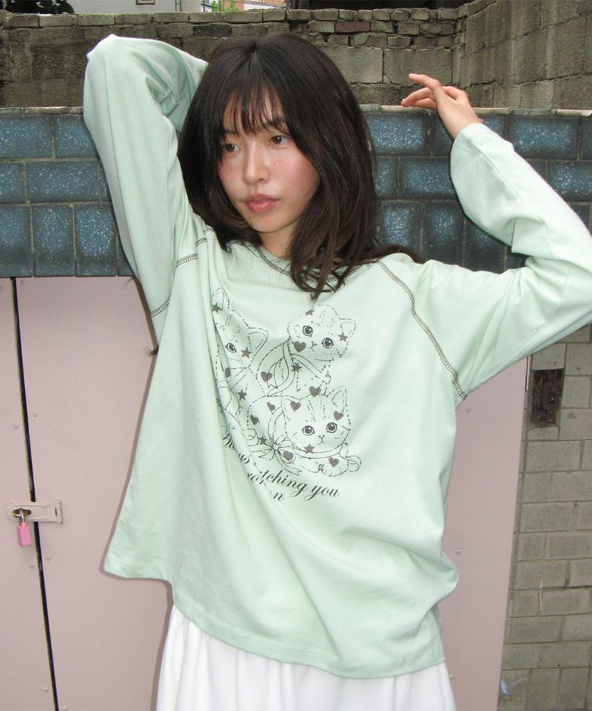 RONRON Kitty Cats Raglan Long Sleeve Mint