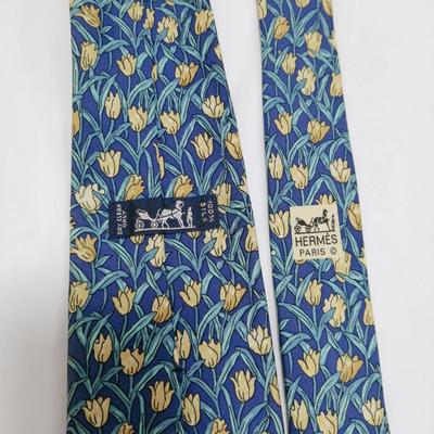 Used HERMES Hermes Tie Tulip Pattern Blue
