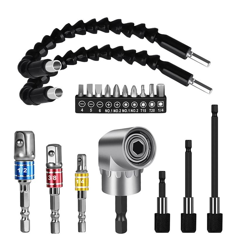

9pcs Flexible Drill Bit Extension Set Angle Drill Adapter Flexible Shaft Extension Bit Attachment Screwdriver Bit Kit Tools common