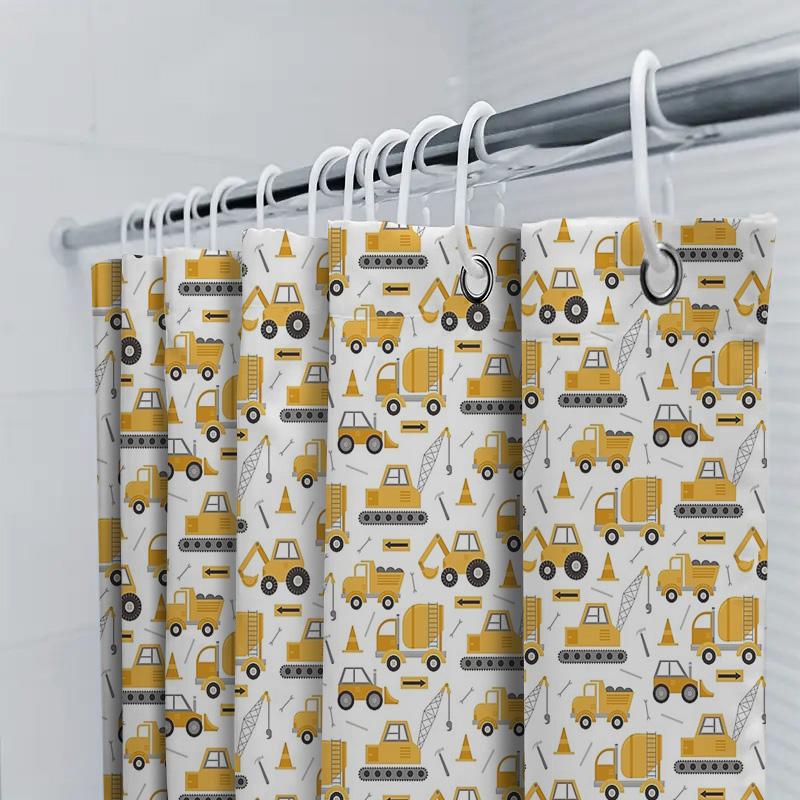 Construction Truck Shower Curtain Waterproof Farm Tractor Bathroom Decor Van Boys Room Modern Pattern Liner