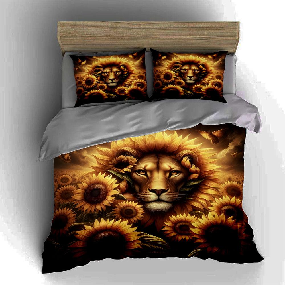 Lion sunflower fusion. Bedding Duvet cover sets Duvet covers Pillowcases gifts (1 * Duvet Cover 2 * Pillowcases, without duvet insert)