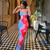 European and American New Women's Clothing Slim-fitting Halter Floral Sexy Tube Top Dress Long Dress Women