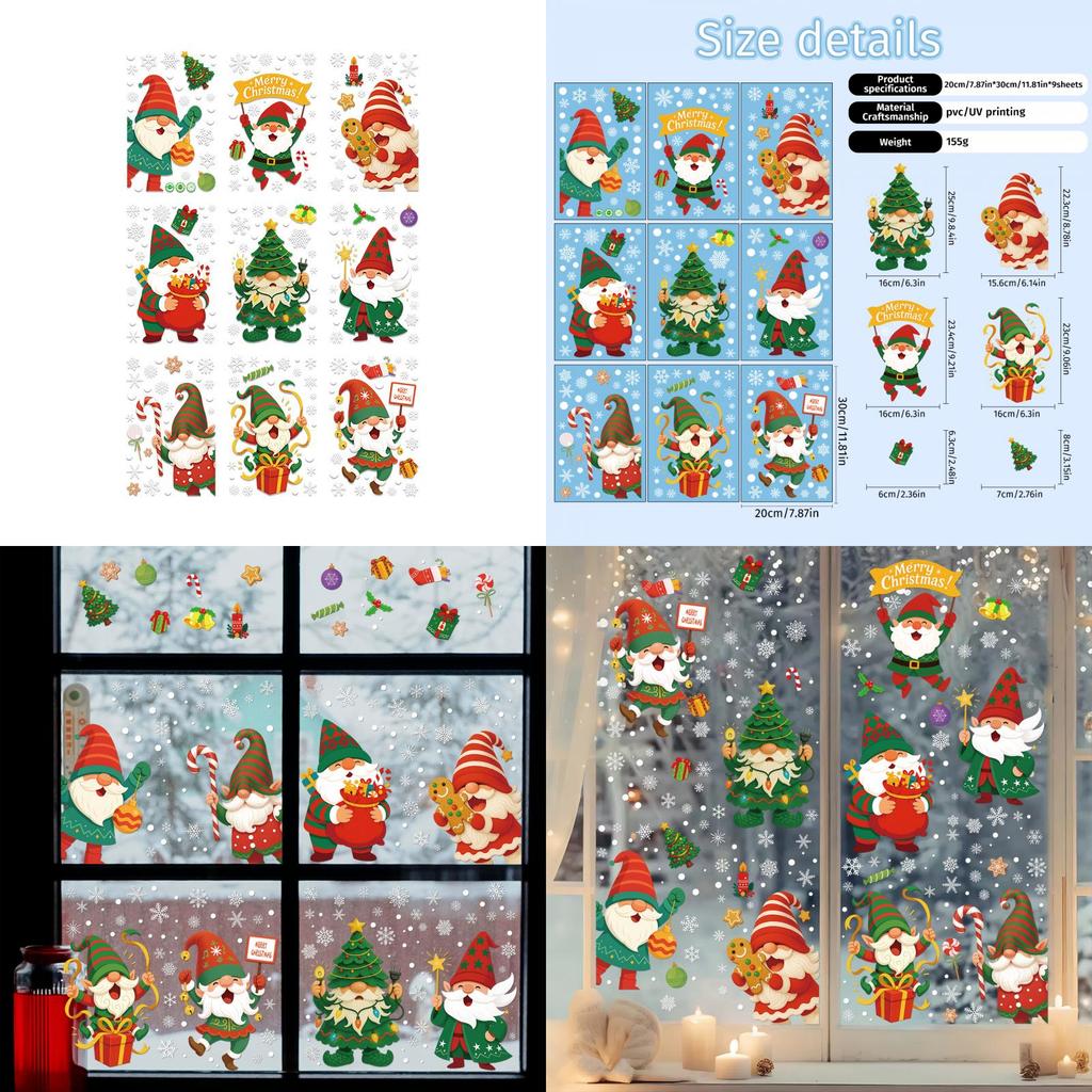 Christmas Elf Pvc Static Cling Window Decals Set For Holiday Decorations