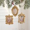 Resin Classic Baroque Frame Christmas Tree Pendant Golden Square Oval Frame Christmas Hanging Decoration Home Ornaments