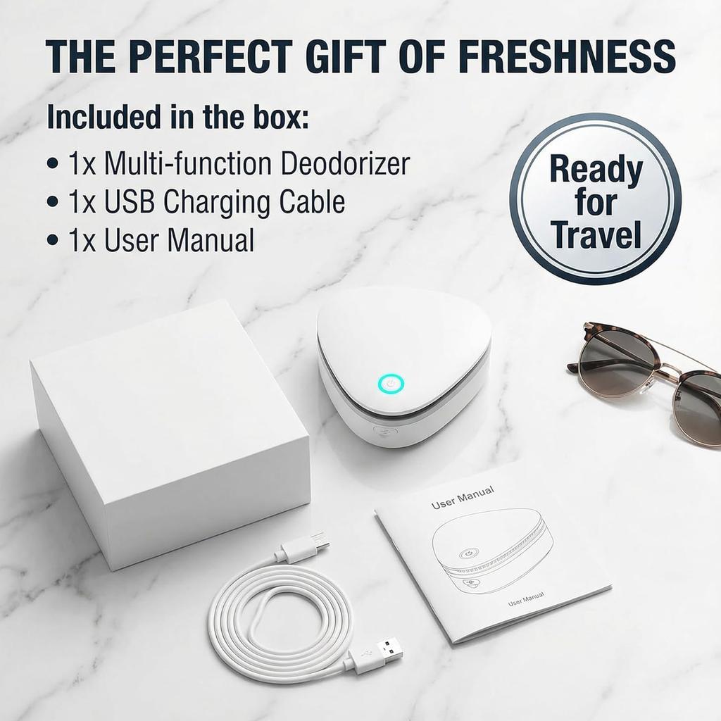 Přenosný osvěžovač vzduchu, Osvěžovač zápachu, Dobíjecí osvěžovač vzduchu, Vhodný do aut, skříní, ledniček, botníků, kanceláří a malých prostor