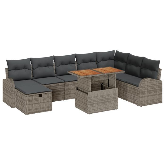 VidaXL Ensemble de Canapé de Jardin de 9 pièces avec Coussins Gris en Rattan Synthétique 3359982