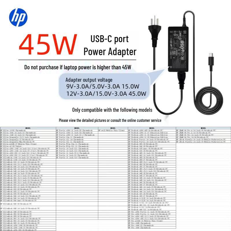 HP 45W USB-C PD Laptop Power Adapter