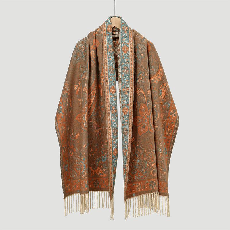 Thick Imitation Cashmere Jacquard Cashew National Style Shawl Dual-Purpose Versatile Scarf Women'S Big Scarf