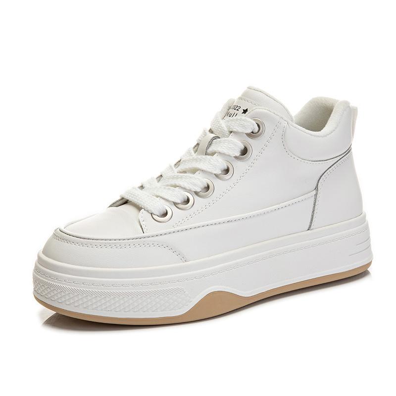 High-top leather little white shoes women's 2025 winter new women's thick-soled warm women's shoes casual versatile flat-soled single shoes