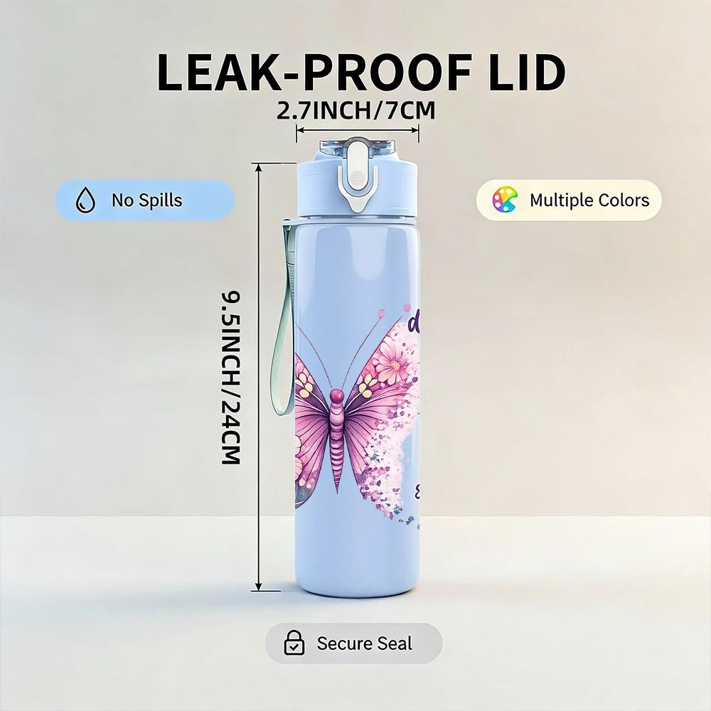 1PC Butterfly Christian Faith Quote Print 750ml Color Plastic Sports Water Bottle Leakproof Flip Straw Lid Suitable for Sports Office Home Use