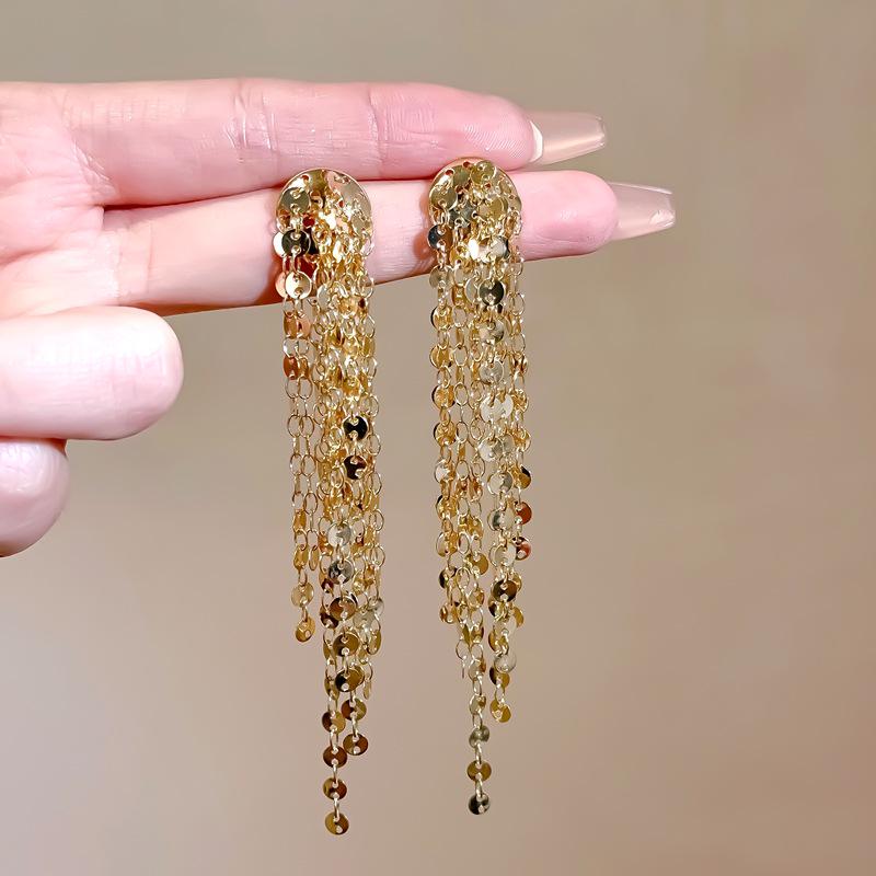 2025 Diamond Geometric Flower Tassel Earrings – Korean Cold Style, Light Luxury for Women