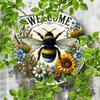 Round Metal Tin Sign 8x8 Inch Bee Flower Vintage Wall Art for Bar