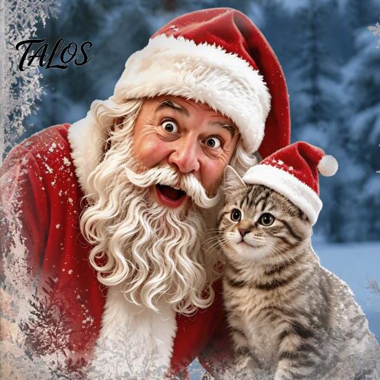 Creative Christmas Gift Ideas Window Static Sticker, Santa Claus And Cute Kitten PVC Holiday Glass Decals Decal, Waterproof Reusable Cling for