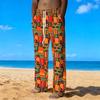 Men Orange Green Red African Kente Geometric Print Drawstring Straight Trousers With Side Pockets Ethnic Bottoms