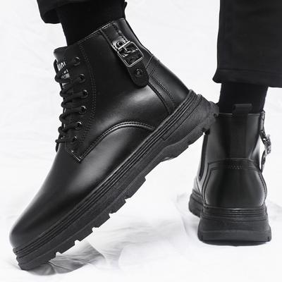 Large Size Martin Boots Men's Side Zipper Autumn Fashion Trendy Men's Outdoor Black Medium Top Short Boots Tooling Boots