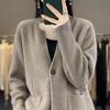 24 AW New Color Women's 100% Wool Mid-Length Knit Cardigan with Pockets