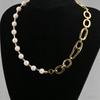 Fashion Asymmetric Pearl Gold Necklace Geometric Link Chain with OT Clasp Ins Aesthetic Streetwear Party Jewelry for Women