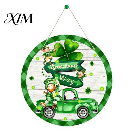 Garden Gate Hanging Ornament St. Patrick's Day Wooden Door Sign, Luck Clover Green Hat Themed Decor for Home Plaque, Decorative Ornaments Holiday