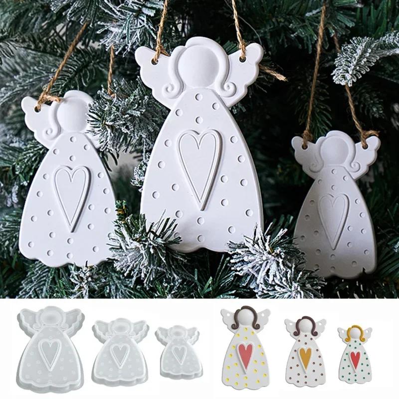 Top quality Faceless Angel Silicone Mold for Christmas Tree Hanging Ornament Heart Dot Texture Resin Craft Making Plaster
