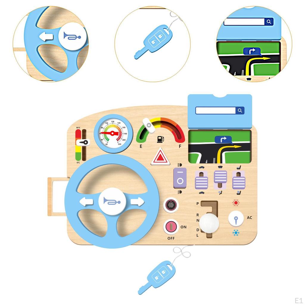 Montessori Busy Board Wood Steering Wheel Toy Developmental Teaching Aids Sensory Activity for