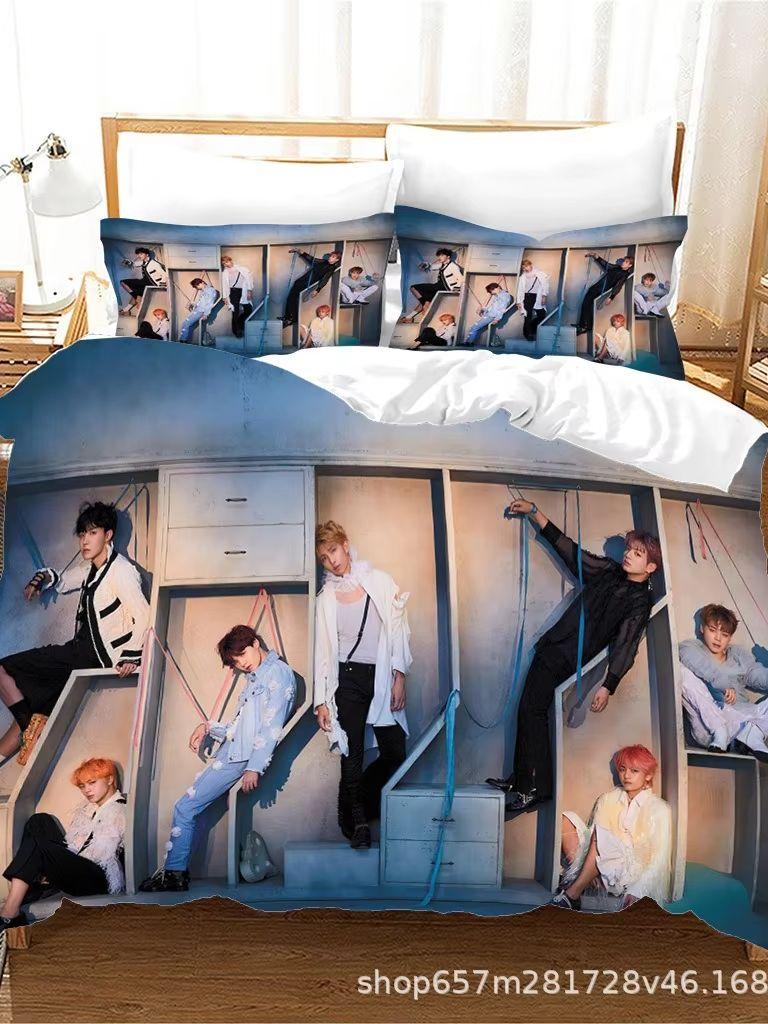 B-bts Men's Group Music Duvet Cover Set Comfortable and Warm Bedding Set for Decorating Your Bedroom and Enhancing Home Life