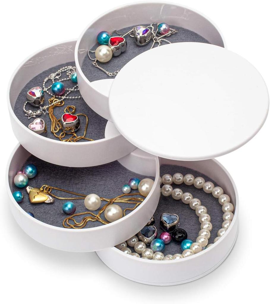 Jewelry Storage Box, Small Jewelry Box Earring Holder for Women, Jewelry Storage Box 4-Tier Rotatable Jewelry Accessories Storage Tray with Lid