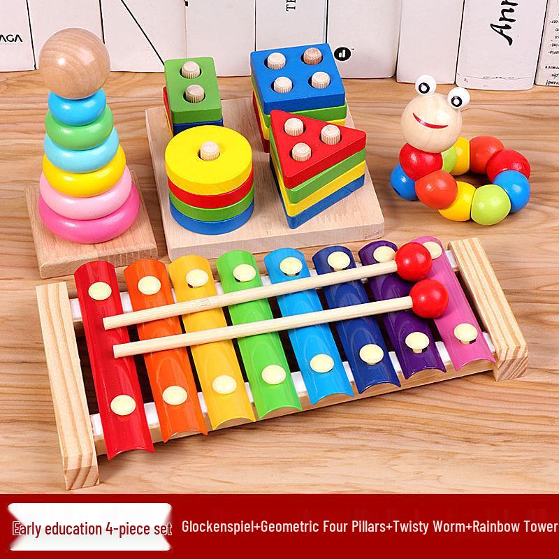 Wooden Educational Building Blocks and Beaded Xylophone Set for Infants and Toddlers – Ideal Children's Day Gift
