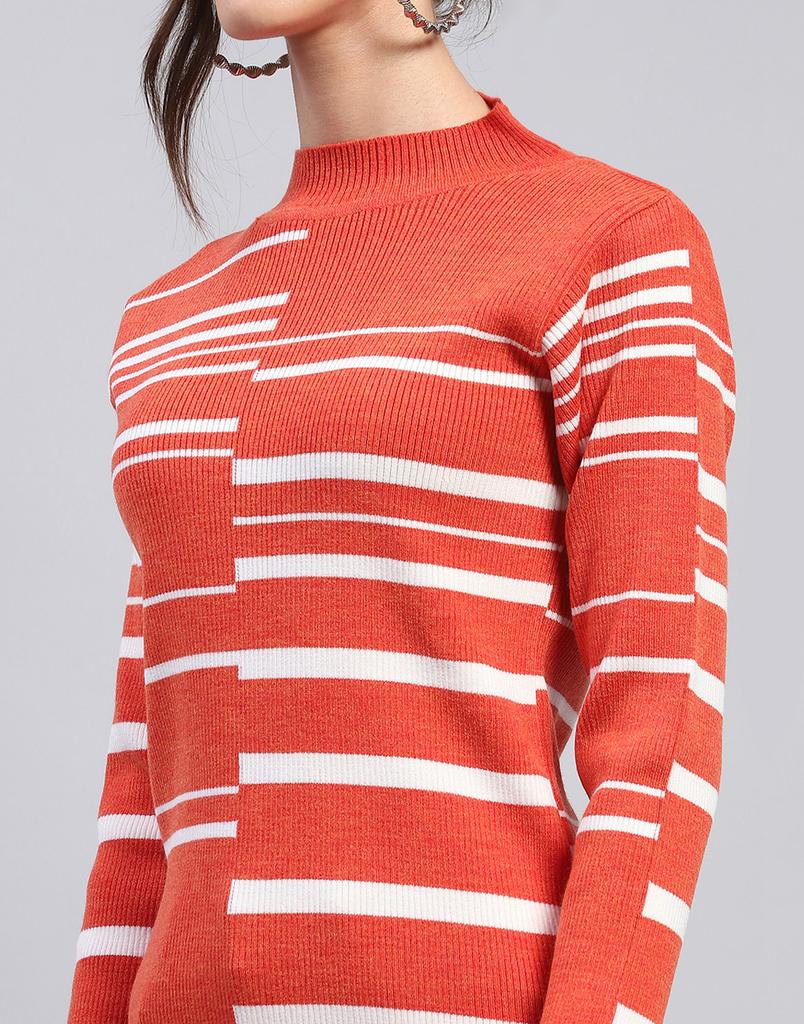 Monte Carlo Womens Self Design Orange Band Neck Full Sleeve Top