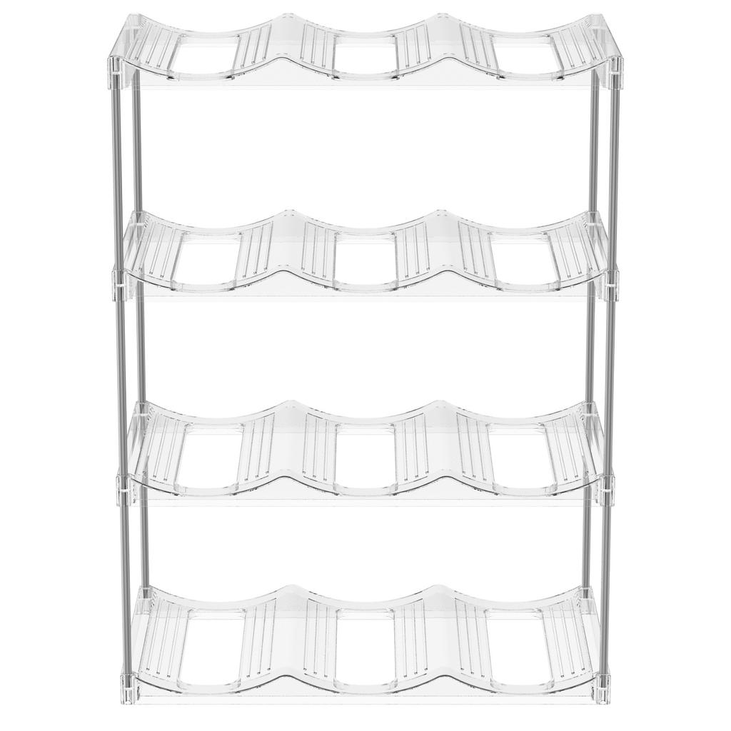 4 Layer Clear Water Bottle Organizer Stackable Water Bottle Holder Plastic Fridge Wine Rack Storage Organizer for Cabinet Pantry