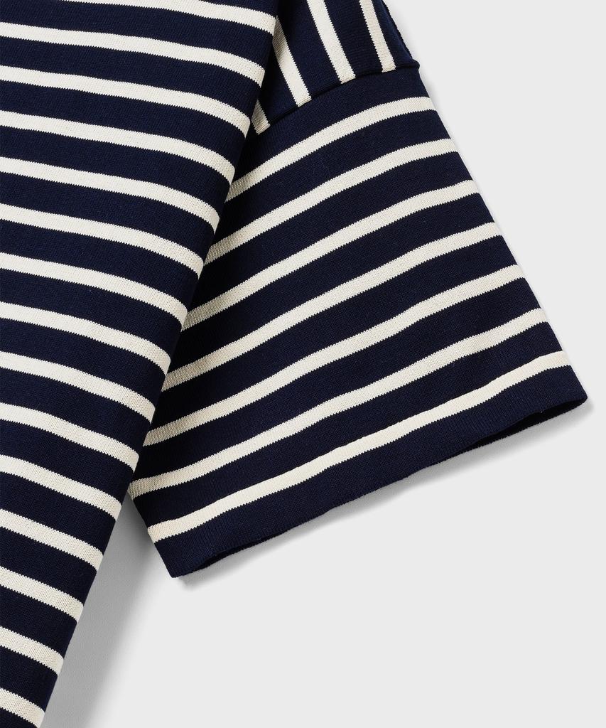Andeleusenandeleusen Boatman Short Sleeve Striped Knit Royal Blue
