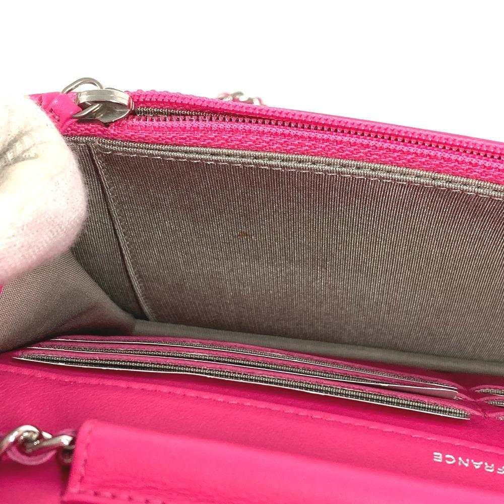 CHANEL Makeup Shoulder Bag Crossbody Long Wallet Patent Leather pink