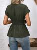 V-Neck Waist-Cinching Pleated Hem Raglan Sleeve T-Shirt for Women - Spring & Summer Collection