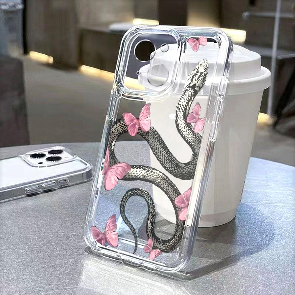 Snake with Pink Butterflies Phone Case for IPhone 17 15 16 14 13 12 11 Pro Max Plus 12 13 Mini TPU Protect Cover