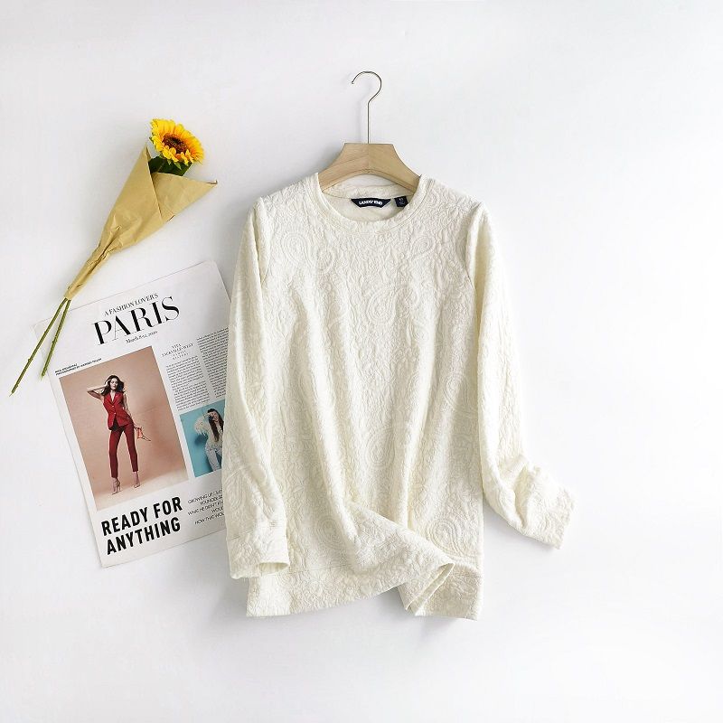 

Хлопковый эластичный жаккардовый пуловер Мода 24 Весна Свитшот с длинными рукавами Milky White MP