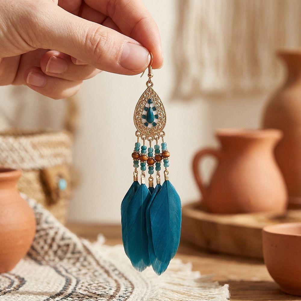 Retro Boho Long Tassel Earring Tassel Hanging Drop Earrings Ethnic Style Beaded Earring  Women