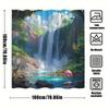 1Pc Fantasy Waterfall Shower Curtain - Vibrant Tropical Landscape With Pink Flamingo & Majestic Deer, Machine Washable Polyester