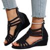 Women's Plus Size Wedge Sandals Open Toe Back Zipper Closure Cutout Design Slip On Casual Footwear for Summer