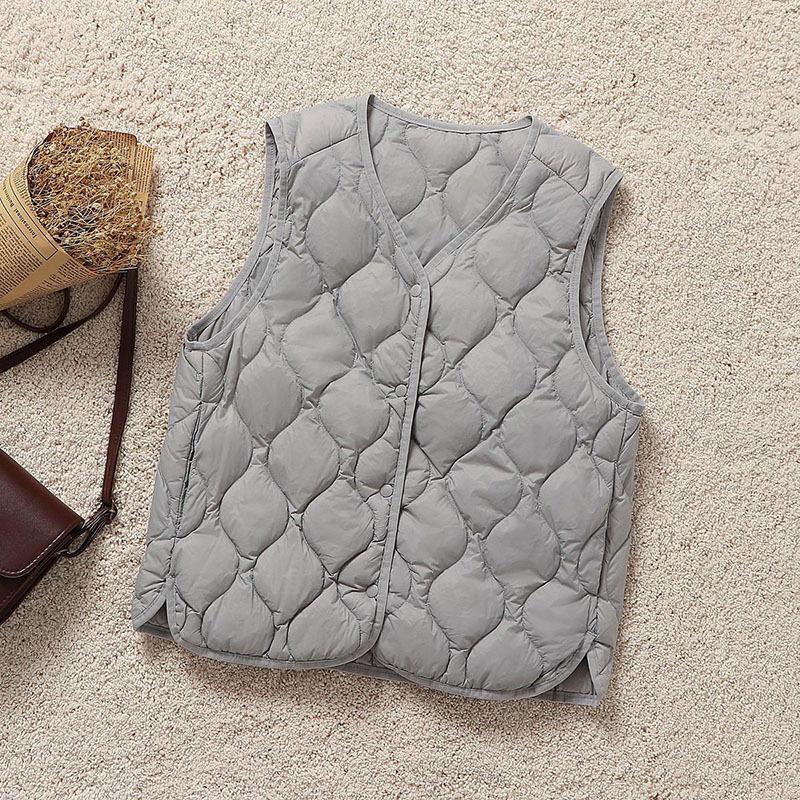 

2025 three-season light and thin collarless down liner multi-colored cloud feeling warm gourd quilting line vest fashion vest tide M світлого кольору хакі