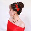 New Year Red Flower Leaf Festival Hairpins Chinese Hanfu Hair Clips Women Barrettes Duckbill Clips