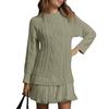 Women's Solid Round Neck  Dough Twists Knitting Chiffon Splicing Sweet Temperament Dress