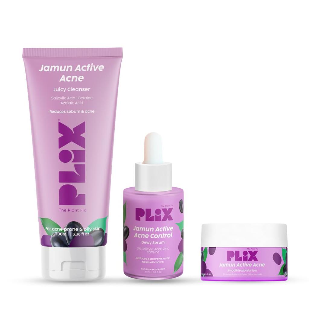 The Plant Fix Plix Jamun Cleanser Salicylic Acid Serum Smoothie Moisturizer Combo For Clear Balanced Skin All Types