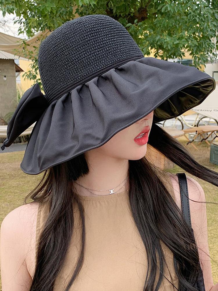Vinyl big eaves sun protection visor hat women's summer sun face protection UV protection bow big head circumference fisherman hat