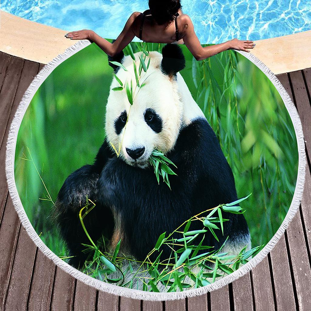 3D Panda Print Round Beach Towel Lovely Panda Beach Blanket Soft Microfiber Sand Free Absorbent Towel for Camping Outdoor Picnic