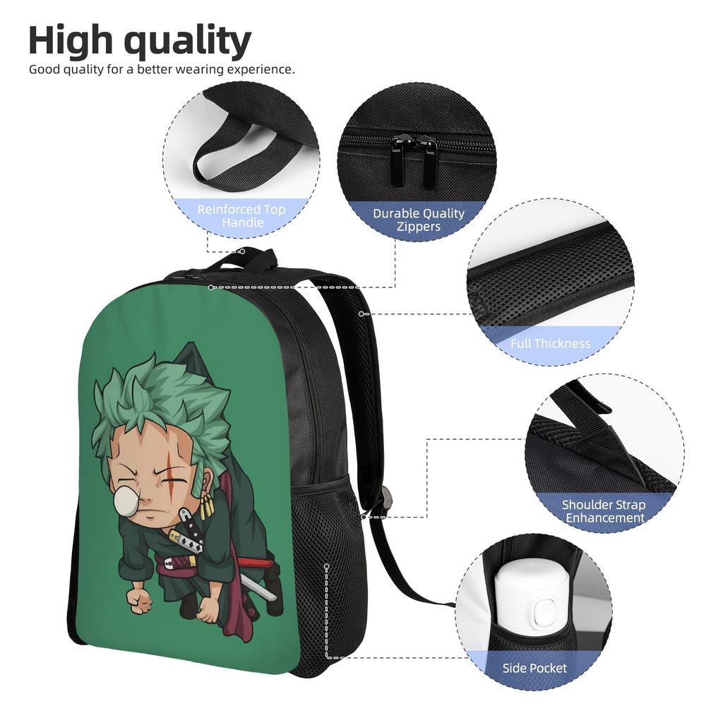 Zoro Chibi Anime Backpack Student Ones Pieces Backpacks Polyester Streetwear High School Bags Outdoor High Quality Rucksack