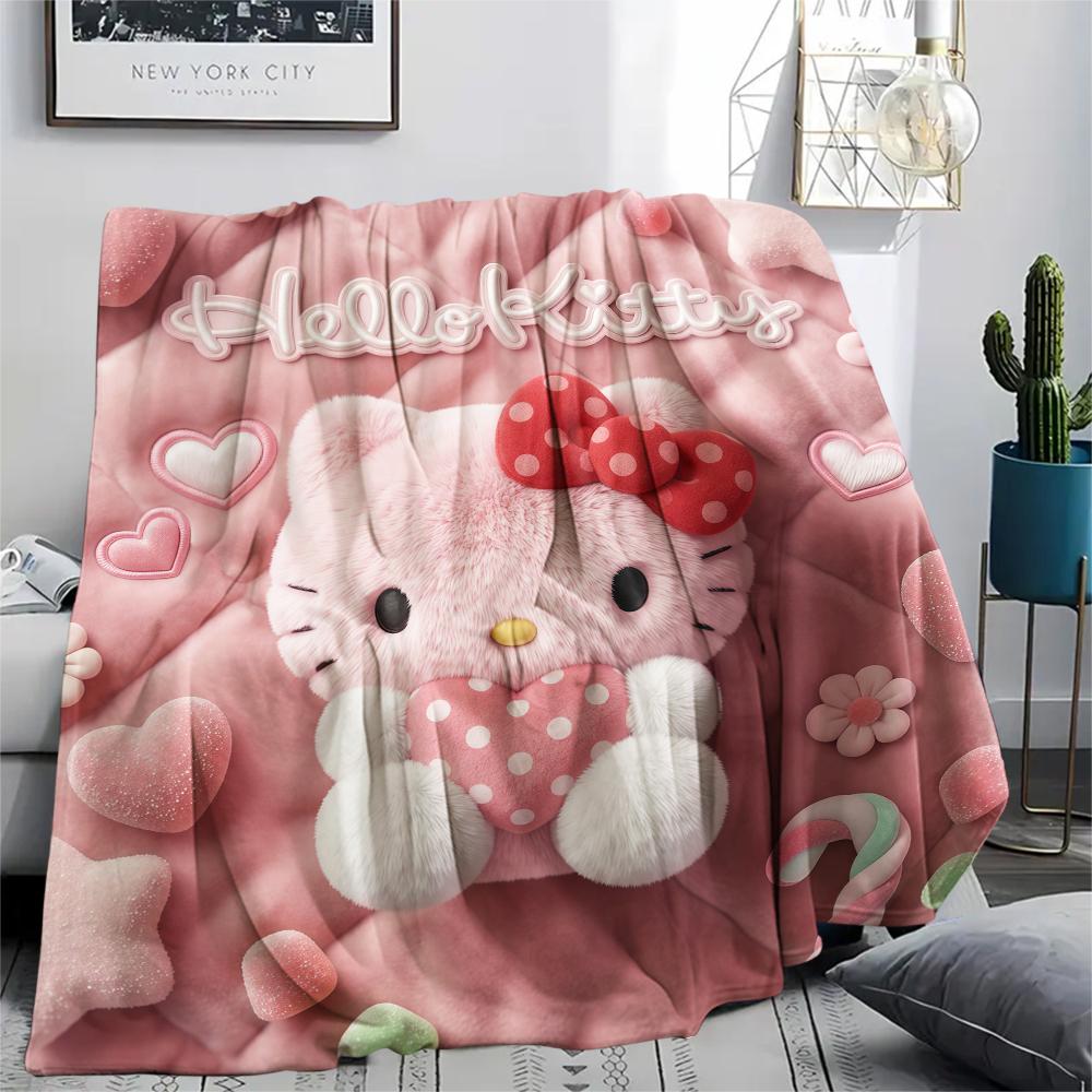 1PC Hello Kitty Pink Print Flannel Blanket, High quality All Seasons, Home Decor, Warmth and Comfort, Perfect for Christmas Gifts