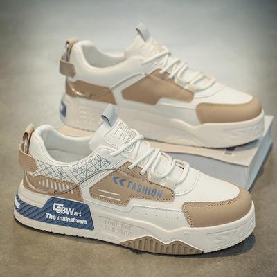 Leather Color Matching Thick-soled Heightening Men's Board Shoes Summer New Low-top Lace-up Leisure College Style Versatile Men's Shoes