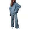 Women Knitted Suit Soft Turtleneck Long Sleeve Sweater Wide Leg Pants Commuter 2 Pieces Sets Autumn Winter Homewear